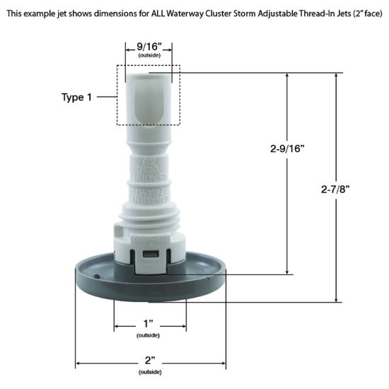 Waterway 2 1/4IN. Pulsator Adj. Cluster Storm Thread Inch Jets Smooth Plastic Standard - 229-1530