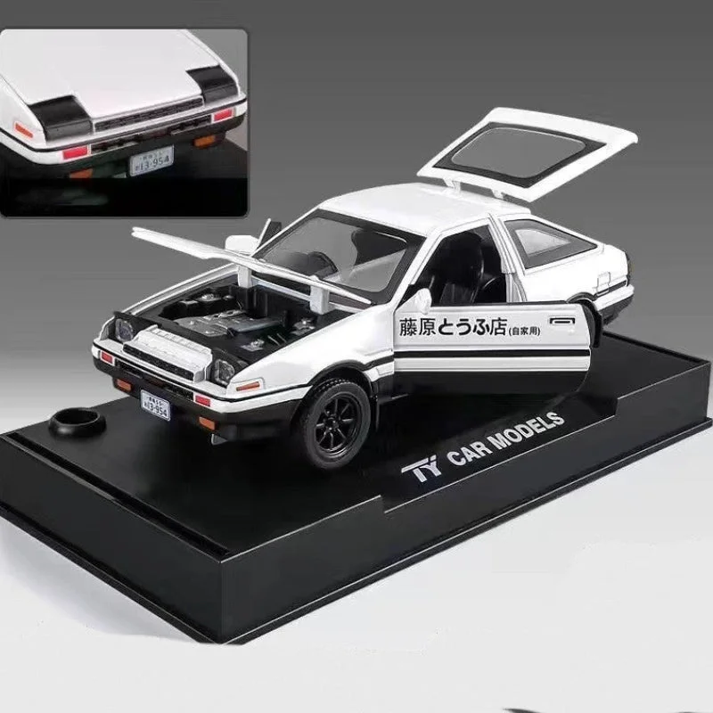 1:28 Initial D AE86 Diecast Toy Car with Sound & Light Features | Alloy Model for Kids' Motor Skills Development AE86Black cover press light on