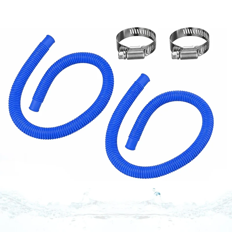 1.5 x 41 Pool Pump Replacement Hose, 2-Pack Above-Ground Pool Hoses with 4 Stainless Steel Clamps, Compatible with Intex, Coleman, Summer Waves Pool Pumps & Filters (2 PACK Blue)