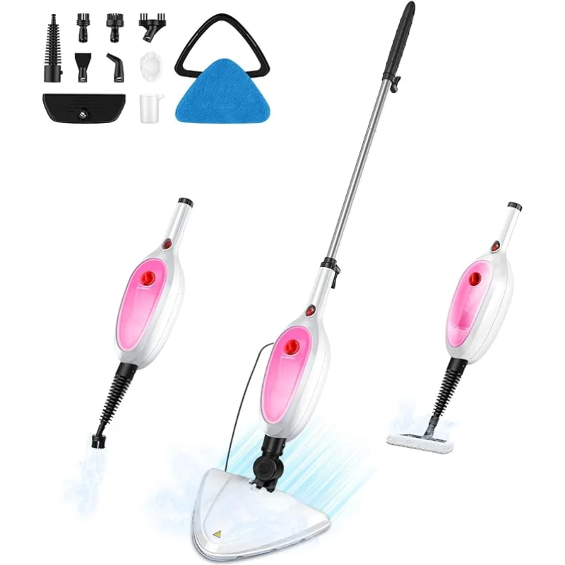 10-in-1 Steam Mop & Detachable Handheld Steamer, 20s Fast Heat-Up, 16FT Power Cord, Multi-Purpose Steam Cleaner for Floors/Carpet/Grout/Window/Stove, Streak-Free Deep Home Cleaning