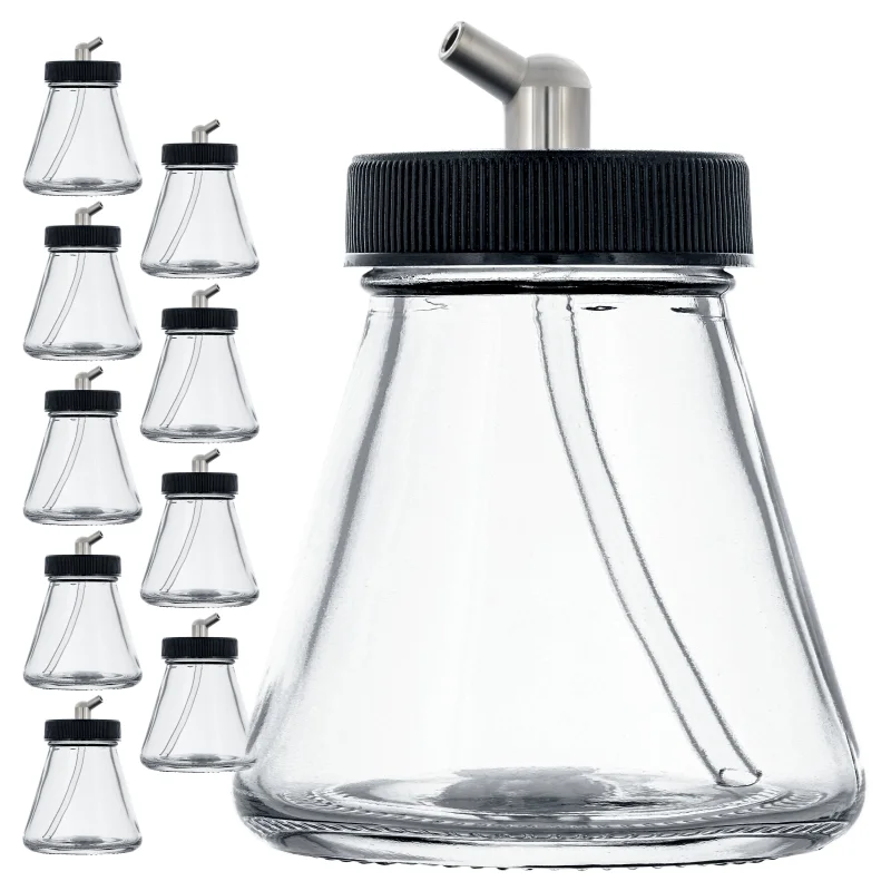 10 Pack TB-004, 2.7 oz Glass Jar Bottles with 60 Degree Down Angle Adaptor Lid Assembly, Single-Action Siphon