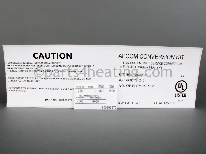 A.O. Smith100293212Conversion Kit Lte/Dce 2 Element 4500W 240V