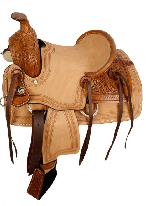12″ Double T Hard Seat Roper Style Saddle with Acorn Tooling