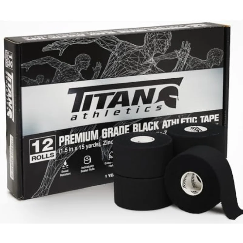 12 Pack Black Athletic Tape (45ft Rolls) - Athletes Trainers Injuries & First Aid - Premium Medical Sports Tape - Wrap & Support Ankles & Wrists - Easy Tear Design with Zinc Oxide & No Sticky Residue