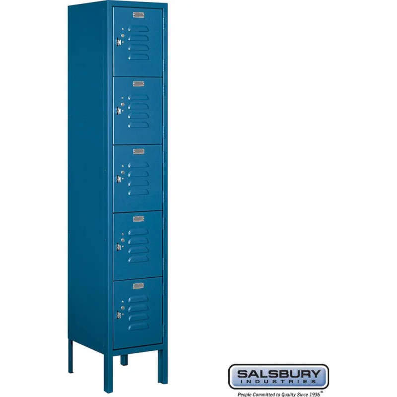 12" Wide Five Tier Box Style Standard Metal Locker - 1 Wide - 5 Feet High - 12" Deep by Salsbury Blue