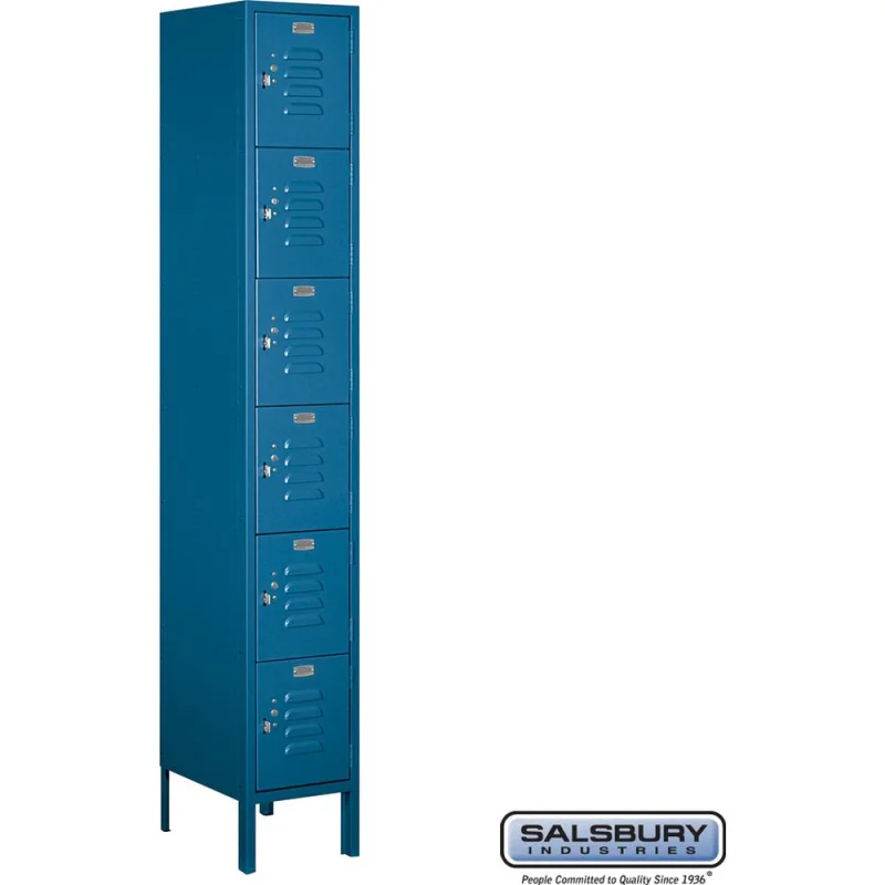 12" Wide Six Tier Box Style Standard Metal Locker - 1 Wide - 6 Feet High - 15" Deep by Salsbury Blue