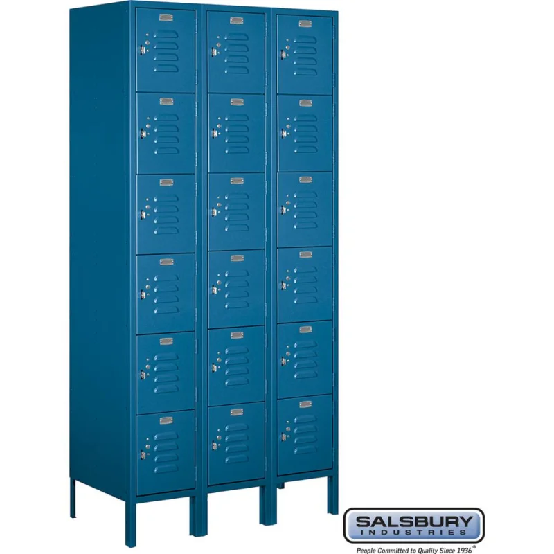 12" Wide Six Tier Box Style Standard Metal Locker - 3 Wide - 6 Feet High - 18" Deep by Salsbury Blue
