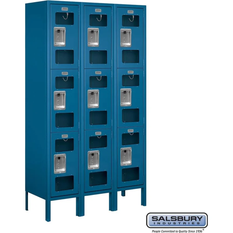12" Wide Triple Tier See-Through Metal Locker - 3 Wide - 5 Feet High - 12" Deep by Salsbury Blue