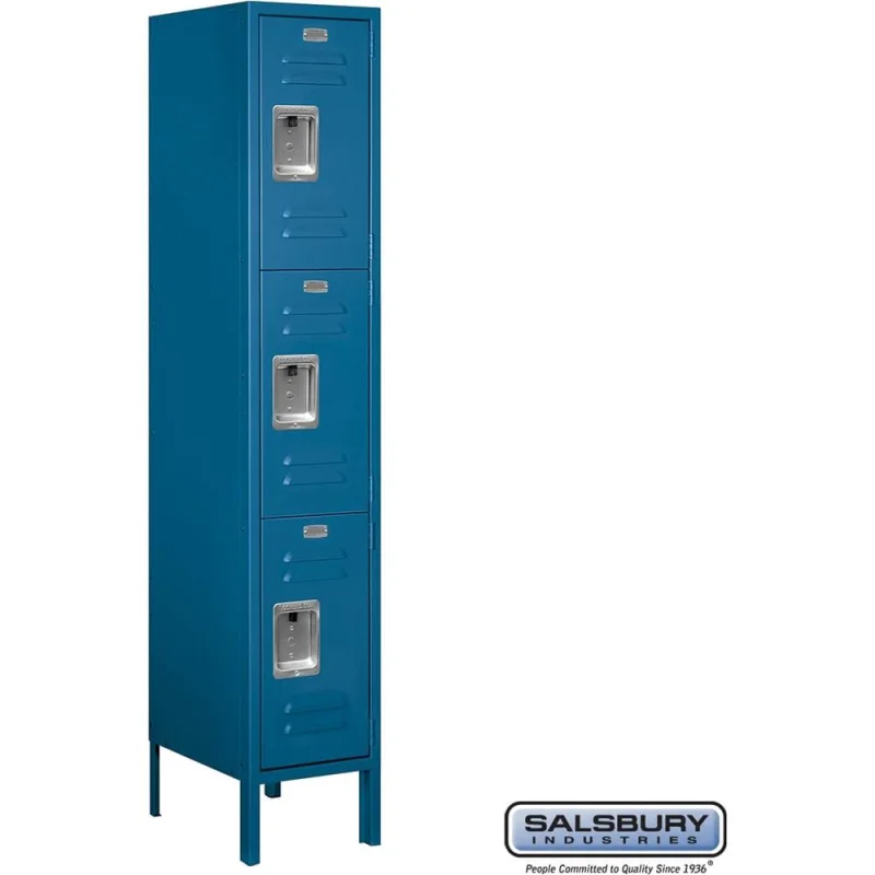 12" Wide Triple Tier Standard Metal Locker - 1 Wide - 5 Feet High - 15" Deep by Salsbury Blue