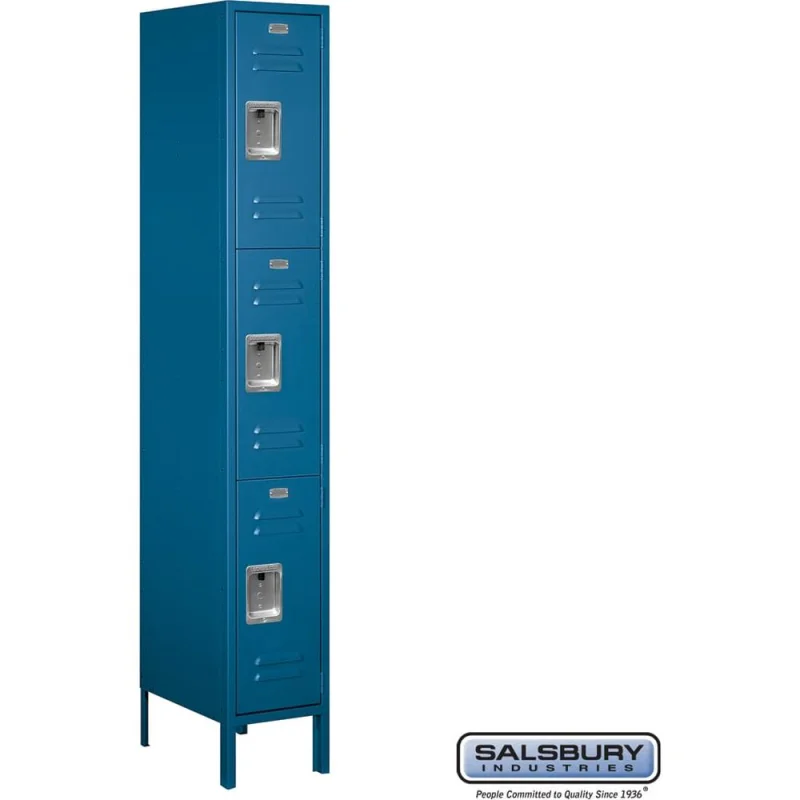 12" Wide Triple Tier Standard Metal Locker - 1 Wide - 6 Feet High - 18" Deep by Salsbury Blue