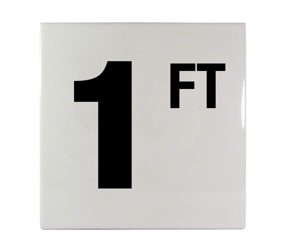 1 FT Ceramic Smooth Tile Depth Marker 6 Inch x 6 Inch with 4 Inch Lettering