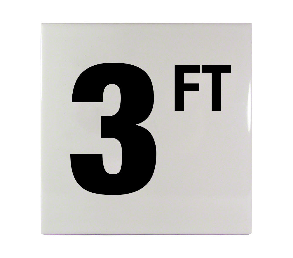 3 FT Ceramic Smooth Tile Depth Marker 6 Inch x 6 Inch with 4 Inch Lettering