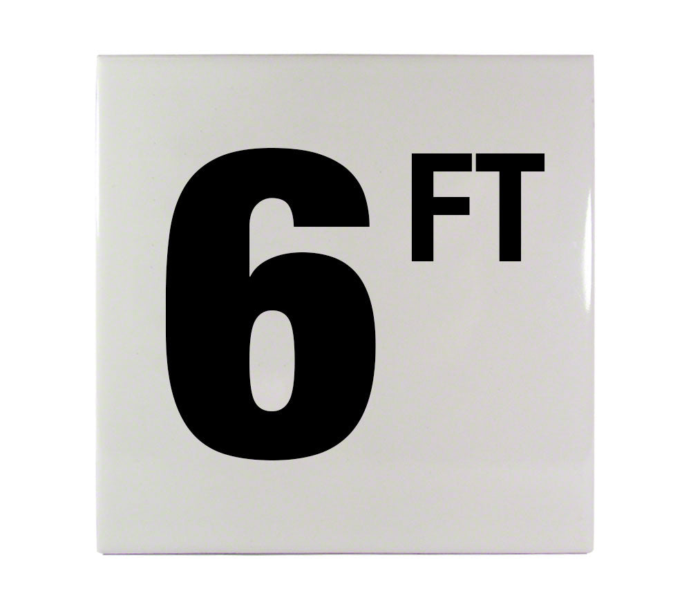 6 FT Ceramic Smooth Tile Depth Marker 6 Inch x 6 Inch with 4 Inch Lettering