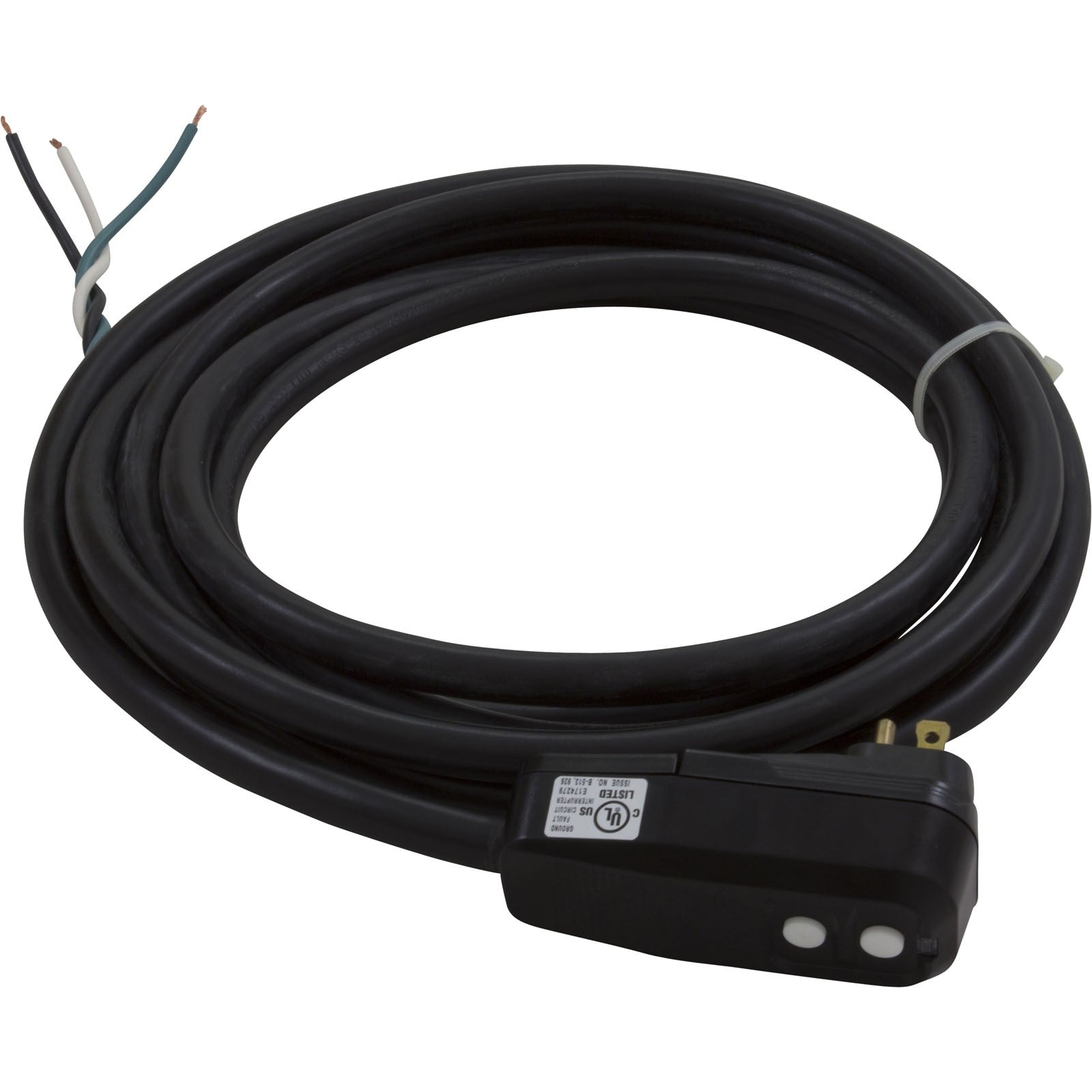 In-Line GFCI, 15A, 115v, SPST, 15 foot Cord,(B/W/with G) : 30-0061B-K