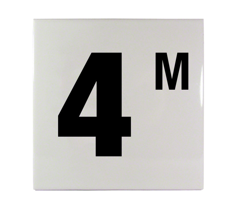 4 M Ceramic Smooth Tile Depth Marker 6 Inch x 6 Inch with 4 Inch Lettering