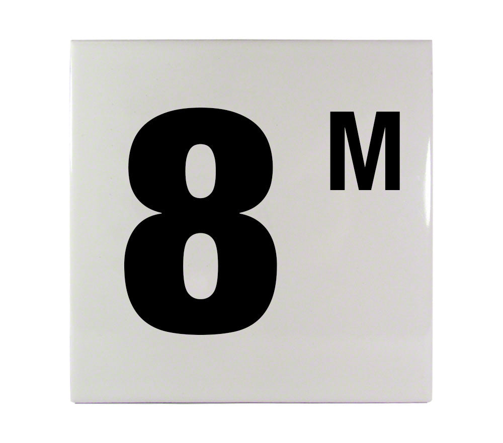 8 M Ceramic Smooth Tile Depth Marker 6 Inch x 6 Inch with 4 Inch Lettering