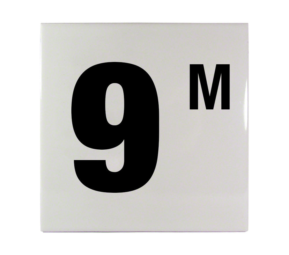 9 M Ceramic Smooth Tile Depth Marker 6 Inch x 6 Inch with 4 Inch Lettering