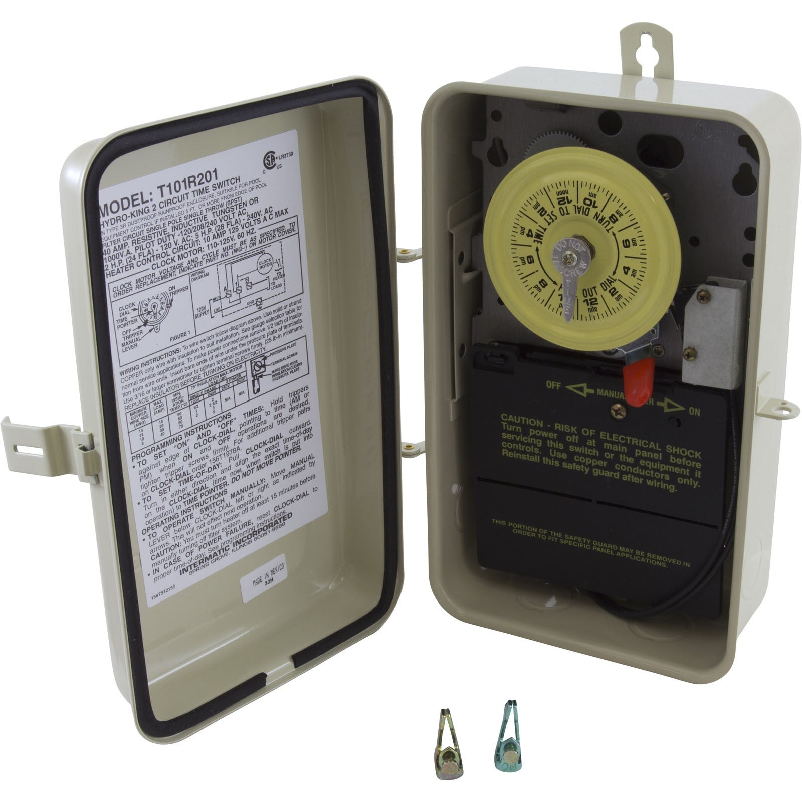 Time Clock, Intermatic T101R201, 24 hr, 115v, SPST, w/Fireman : T101R201