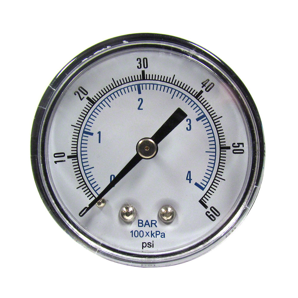 0 to 60 PSI Pressure Gauge - 1/4 Inch Back Mount - 2 Inch Face - Plastic Case