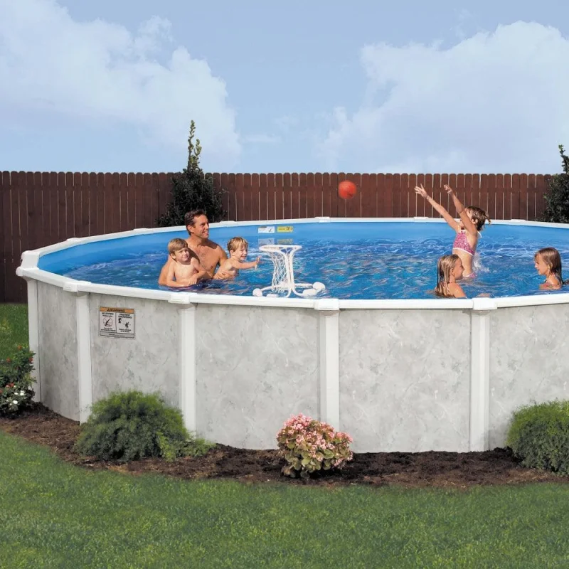 15' x 52" Grey Mist Steel Frame Round Pool & Bundle