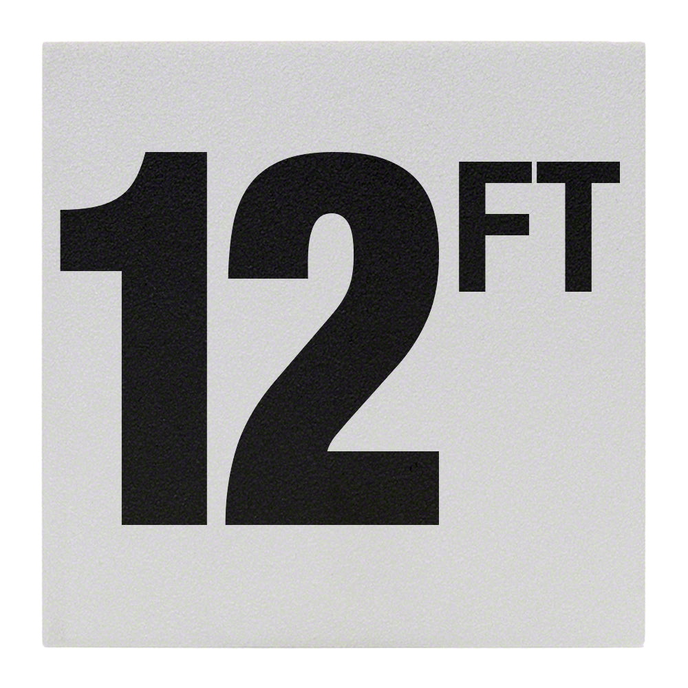 12 FT Ceramic Skid Resistant Tile Depth Marker 6 Inch x 6 Inch with 4 Inch Lettering