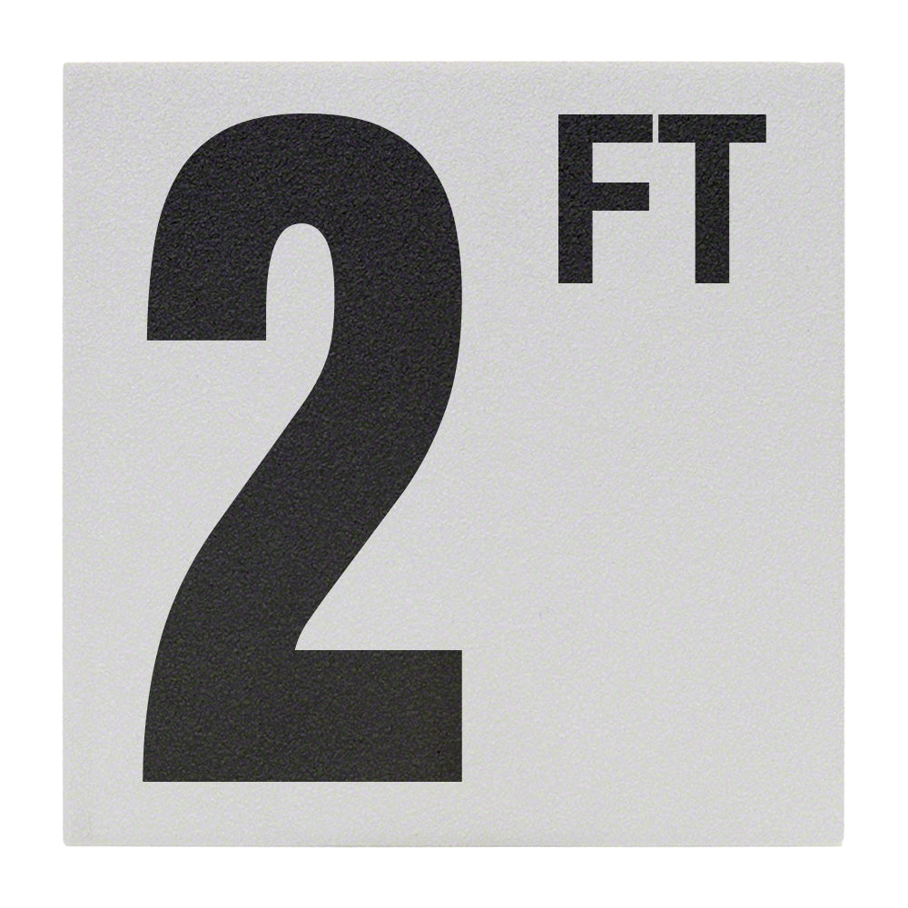 2 FT Ceramic Skid Resistant Tile Depth Marker 6 Inch x 6 Inch with 5 Inch Lettering
