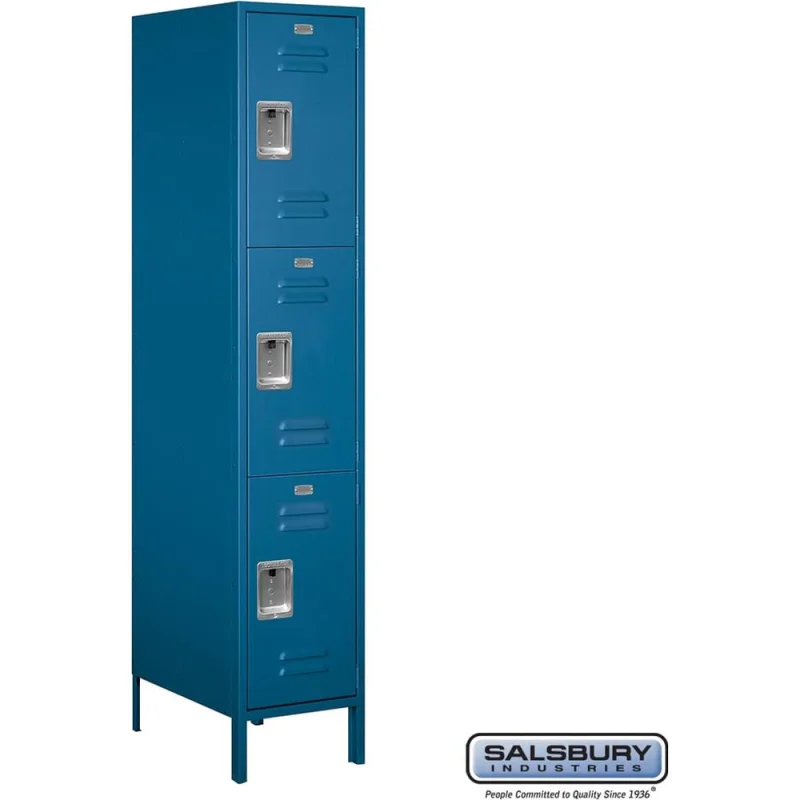 18" Wide Triple Tier Standard Metal Locker - 1 Wide - 6 Feet High - 21" Deep by Salsbury Blue