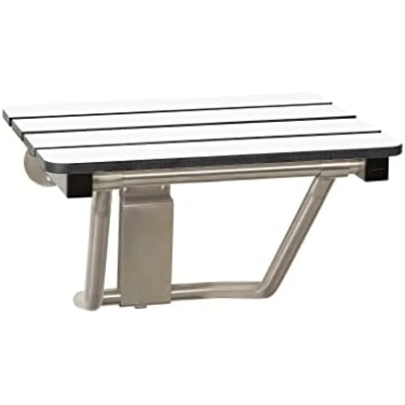 18" x 15" Phenolic White 3 Slats Folding Wall Mount Shower Seat Bench, ADA Compliant