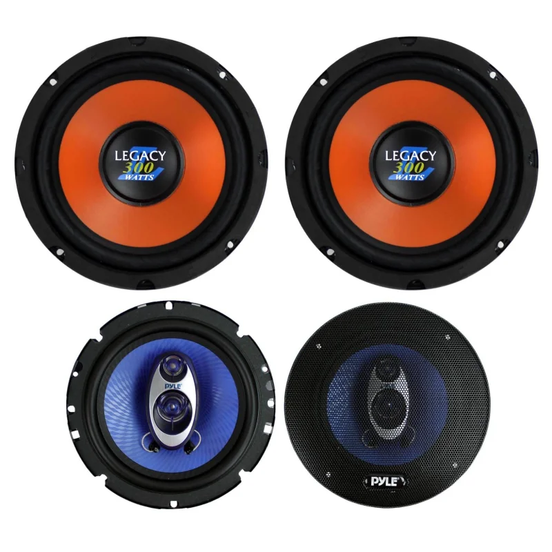 2) Legacy LWF8X 8" 600W Car Audio Subwoofers +2) PL63BL 6.5" 360W 3-Way Speakers