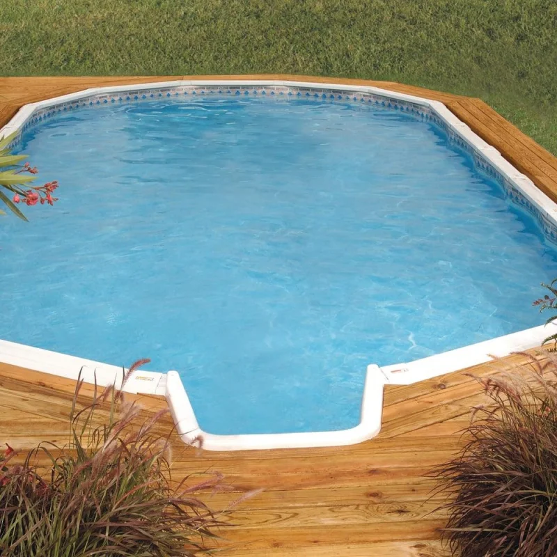 21' x 41' Oval Silver Interlude 8"Premium Resin Frame Saltwater Semi In-Ground Pool with In-Step & Bundle | 52"