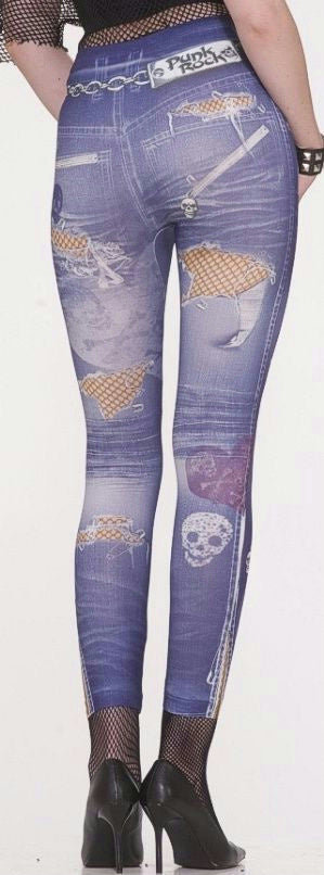 Punk Rock 80s 90s Retro Graphic Jean Leggings Jeggings XS/S (2-6)