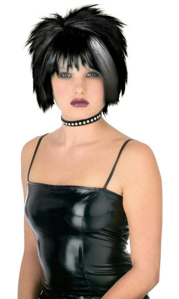 Black with White Blonde Streak Pristine Punk Wig