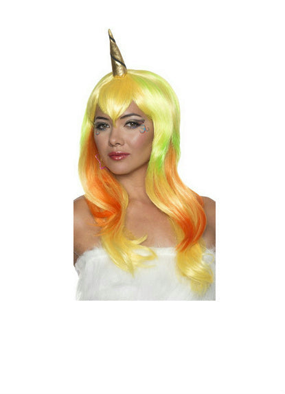 Women's Orange Yellow and Green Unicorn Fairy Wig