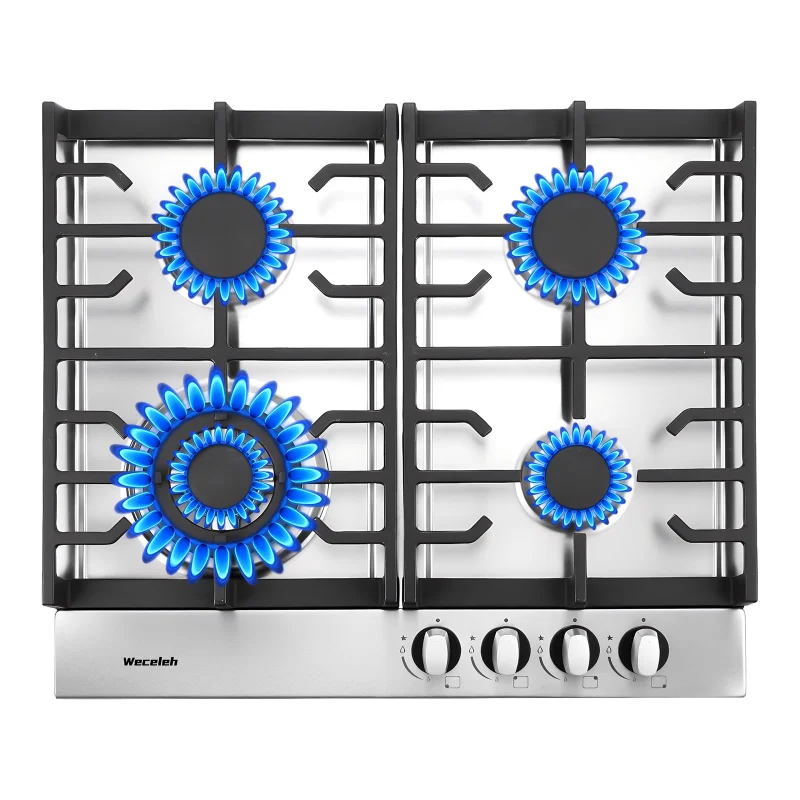 23x20 Built in Gas Cooktop 4 Burners Stainless Steel Stove Top 27400BTU with Thermocouple Protection,Easy Knob Control,NG/LPG Convertible Stainless Steel Easy Clean for Kitchen