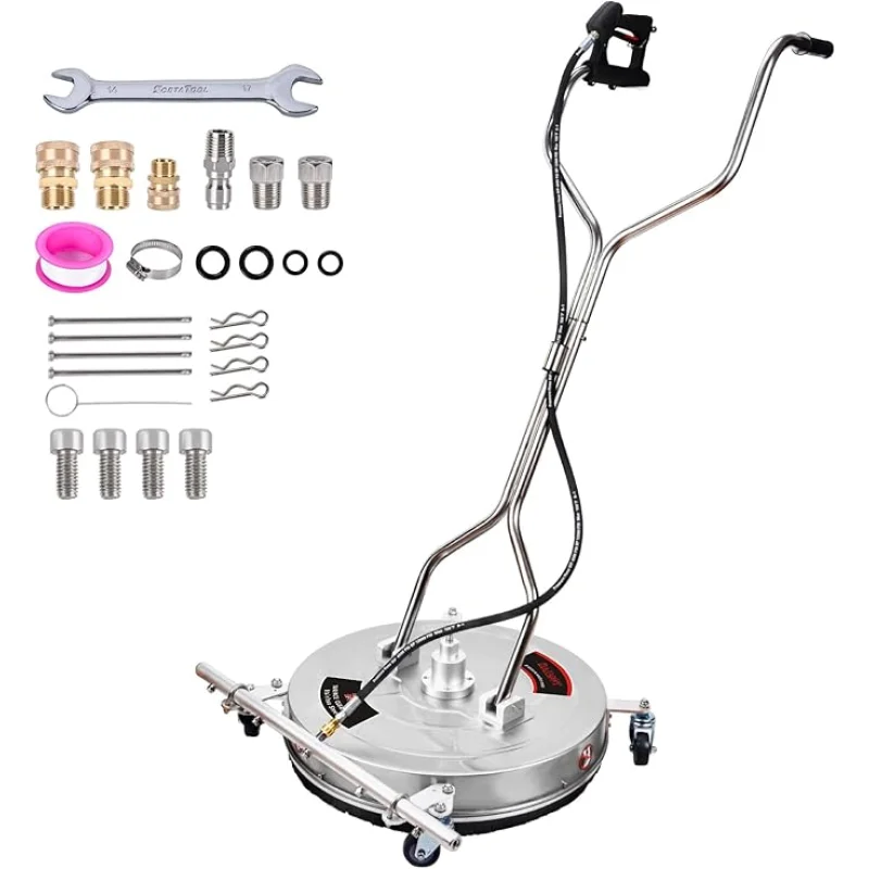 24" Pressure Washer Surface Cleaner with 5 Nozzles Water Broom - Stainless Steel Surface Cleaner for Pressure Washer Attachment for Concrete, Patio, Sidewalk, Deck and Driveways, 4200 PSI