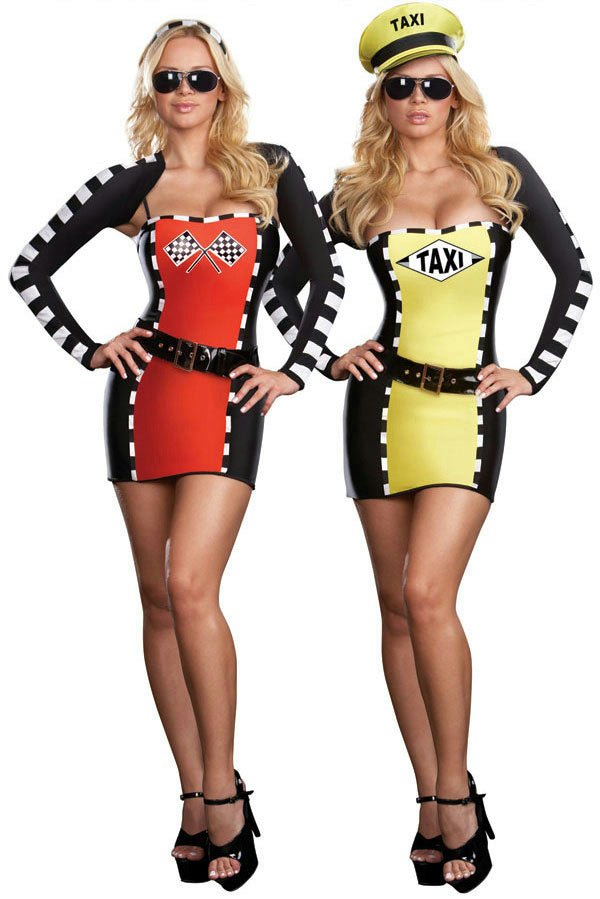 Women's Drive Me Crazy Sexy Taxi Driver Racecar 2-IN-1 Adult Costume Size Large