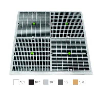 AquaStar 24" Square Frame with Four 12" Square Flat Grate Covers, Light Gray