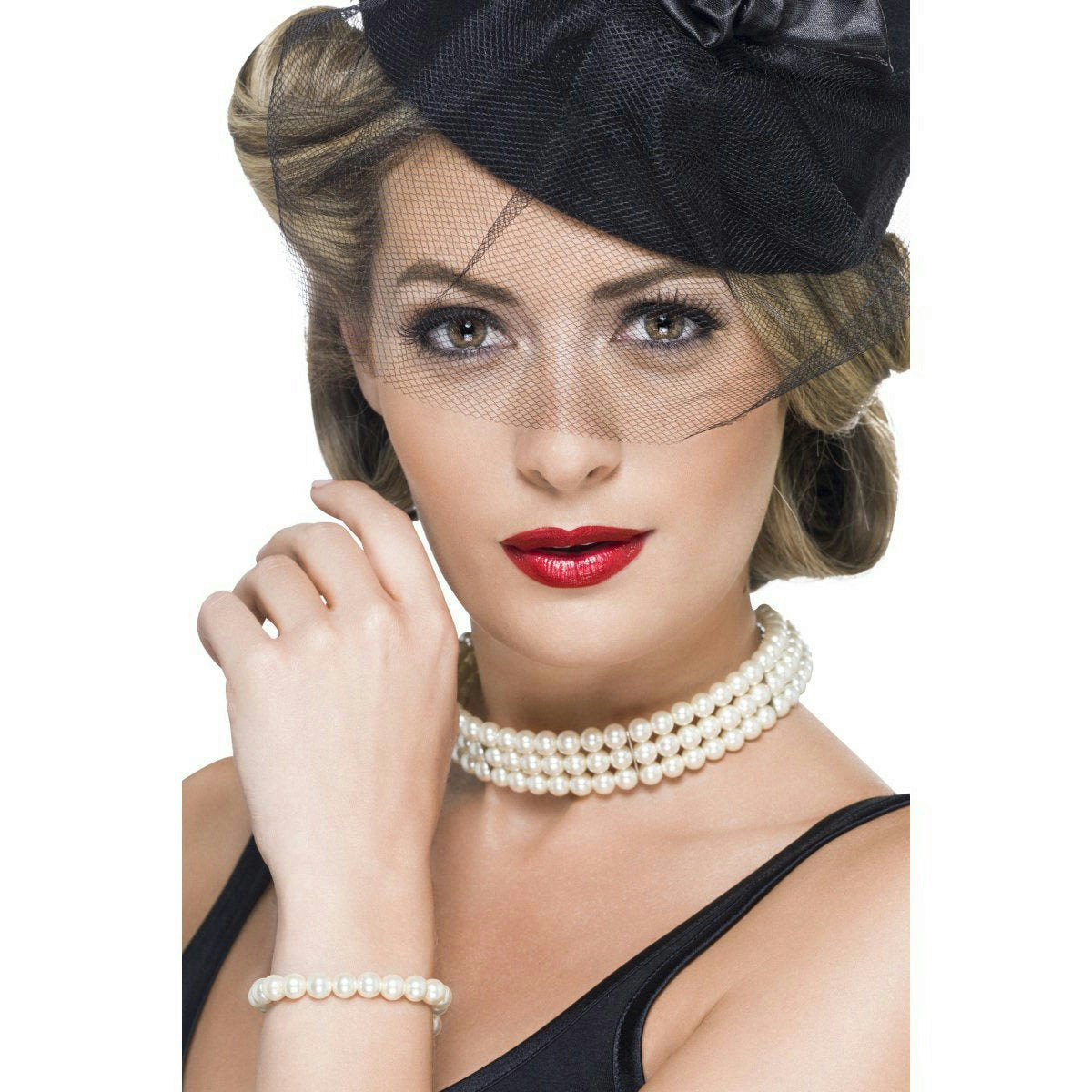 50's Vintage Faux Pearl Costume Jewelry Choker Necklace and Bracelet Set