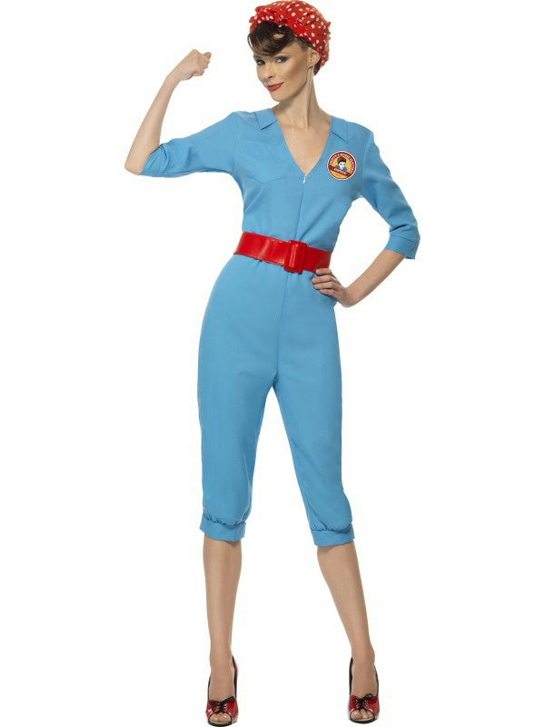 Smiffy's Women's 1940's Vintage Factory Girl Costume Jumpsuit Size Medium 10-12