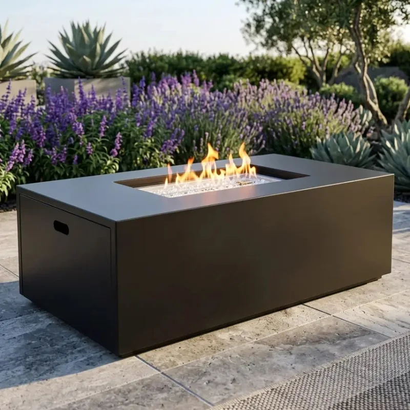25"x48" MOD Black Fire Table W/ Lid Clear Glass 1/4"
