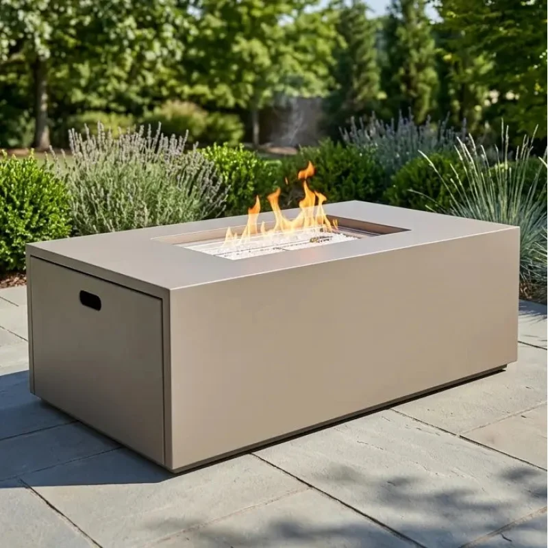 25"x48" MOD Faux Concrete Fire Table W/ Lid Clear Glass 1/4"