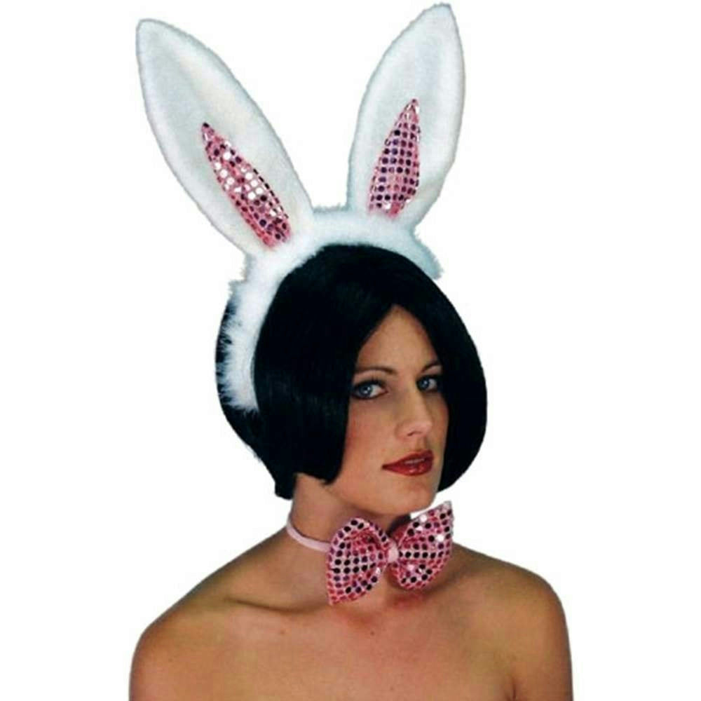 Sequined Bunny Rabbit Ears and Bow Tie Easter Costume Accessory Set