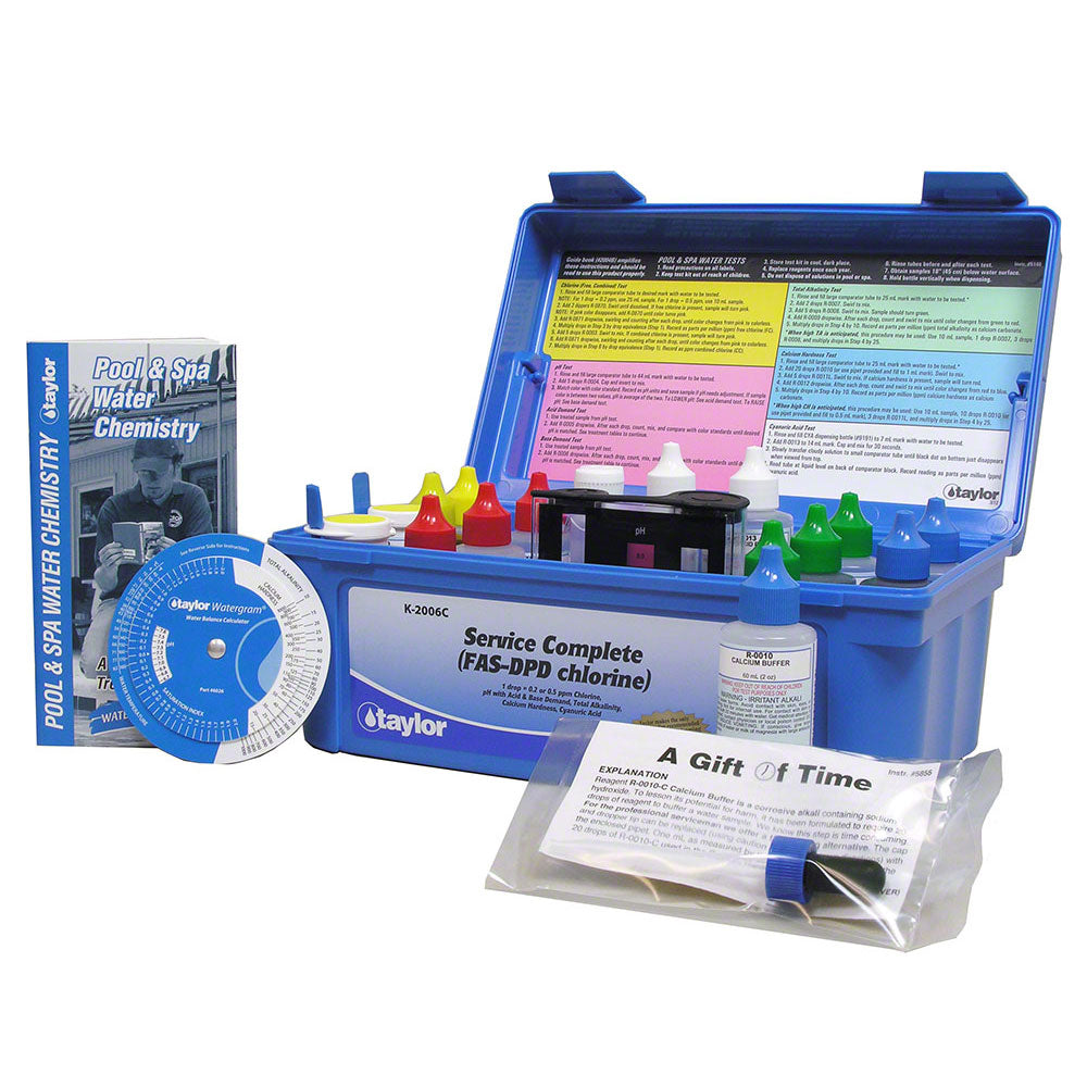 Taylor Service Complete FAS-DPD Chlorine, pH, Alkalinity, Hardness, CYA (FAS-DPD Hi-Range) Test Kit 2 Oz - K-2006C