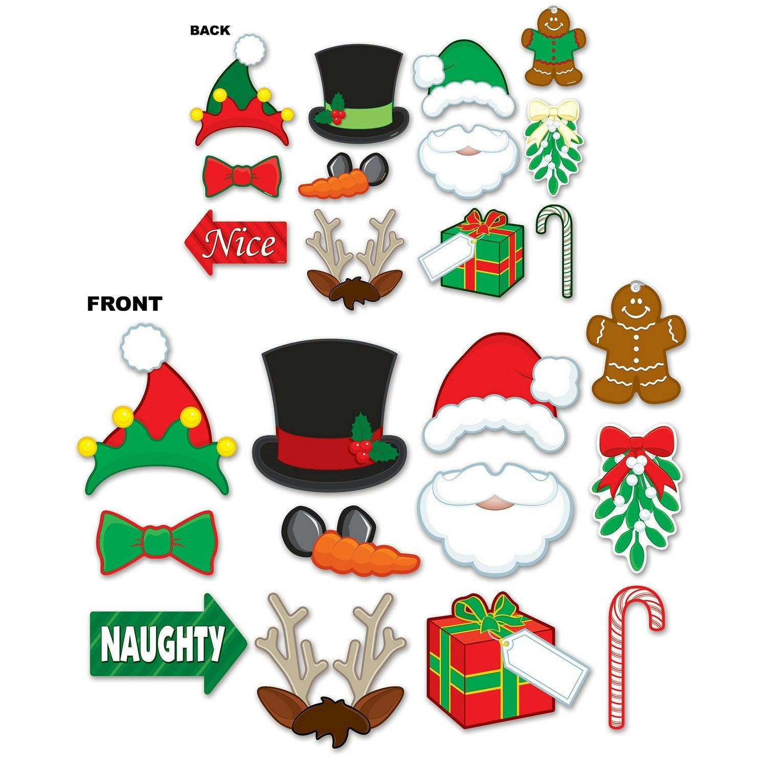 Christmas Party Photo Photobooth Fun Signs Cut Outs 2 Sided With 4 Wooden Dowels