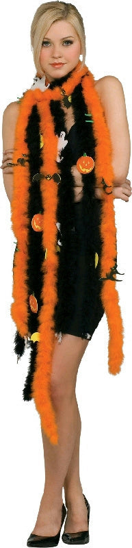 Halloween Feather Boa Black With Orange Pumpkin