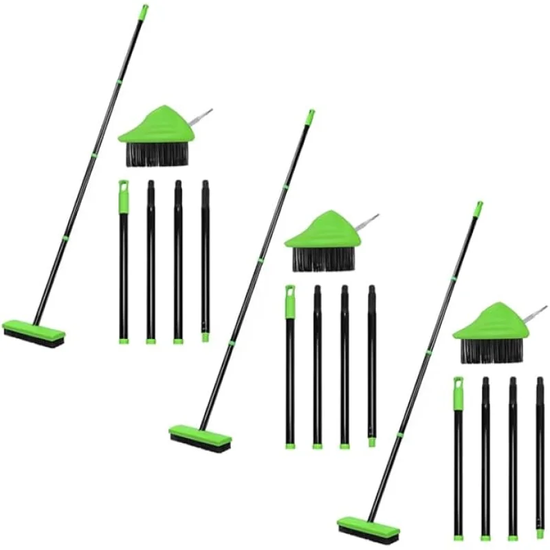 3-in-1 Weed Brush Tool Set, Adjustable Long Handle Crack Weeder & Moss Remover for Driveway, Patio, Sidewalk - Stainless Steel Crevice Cleaning Kit (3 Sets)