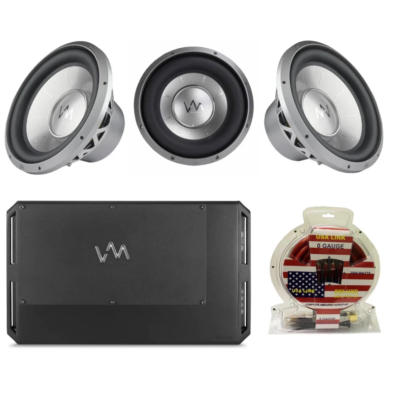 3) VM Audio EXW10 10" Subwoofers + VM Audio ECD3300.1 Amplifier + 0 Gauge Wire