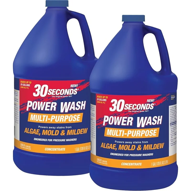 30 SECONDS Pressure Washer Concentrated CleanerPower Cleans Stains from Algae, Mold & Mildew, Dirt, GrimeMakes up to 20 Gallons, 2 PACK