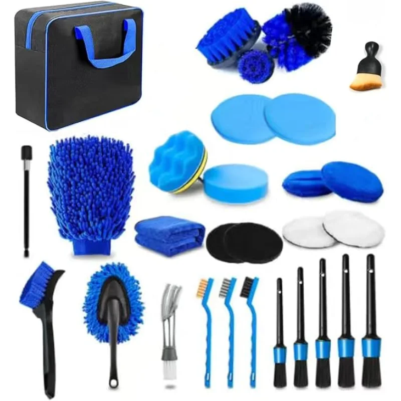 30Pcs Car Detailing Brush Set, Car Detailing Kit, Car Cleaning Kit, Car Windshield Cleaning Tool, Professional Car Care kit - Car Wash Brush kit for Interior Exterior Wheels(Blue)