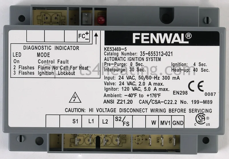 Kidde-Fenwal35-655312-02124 VAC Hot Surface Ignition Control Board CE/CSA Certified